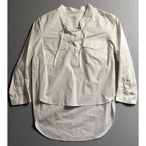 Women's Veronica Beard Harper Lace Up Top Blouse Sz 8 White Tie Front High Low